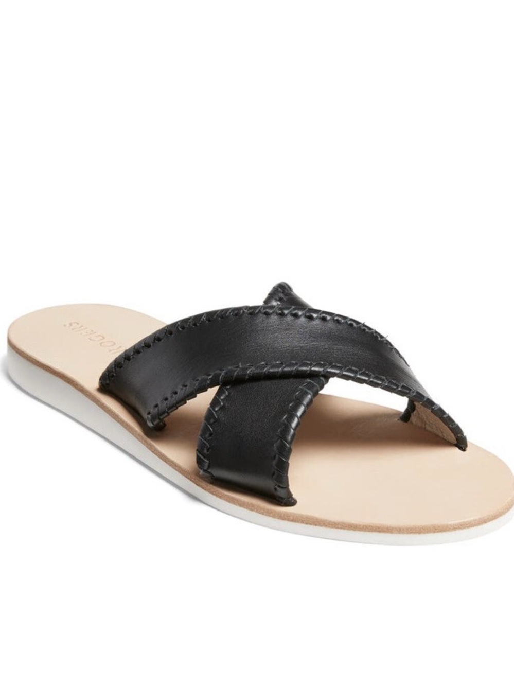 Jack Rogers Sloane-x Black Leather Cross-Strap Slide Sandal NIB - Picture 2 of 2
